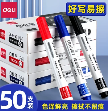 Deli Kids' Dry-Erase Markers - Water-Based Easy-Wipe Pens for Whiteboards & Blackboards in Red, Blue, Black; Coarse Tip, Refillable or Non-Refillable Options