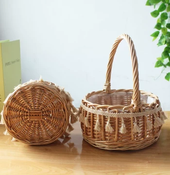Hand-Woven Flower Basket for Artificial Flowers, Princess Handle Basket for Wedding Gifts, Flower Girl, and Wedding Decoration