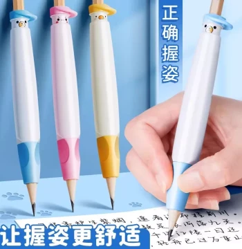 Push-Button Pencil Grip for Kindergarten Beginners, Pen Control Training Device, Posture Corrector for Kids Learning to Write, Silicone Pencil Cap and Extender
