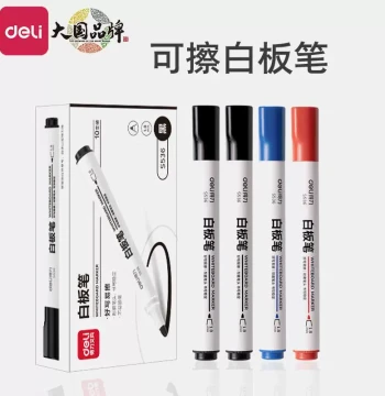 Deli Erasable Whiteboard Markers: Easy-Erase Water-Based Large Capacity Black Non-Toxic Colorful Markers for Children's Blackboard Drawing Boards