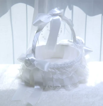 Wedding Flower Girl Small Basket Petal Toss Ring Bearer Bride Bridesmaid Handheld Rattan Lace Festival Performance