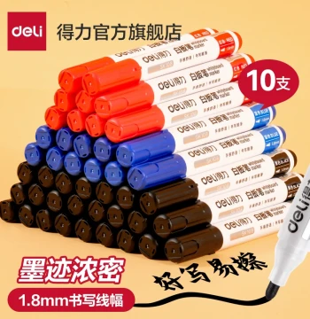 Deli Erasable Whiteboard Markers – Smooth Writing & Easy Erasing for Training Rooms and Classrooms – Large-Capacity Ink, Bold Tip for Teachers, Fine Tip for Office Use – Ideal for Educational Boards and General Writing