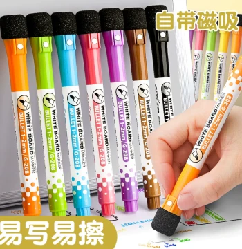 Magnetic Colorful Whiteboard Markers – Erasable, Easy-Write, Large Capacity Water-Based Pens in Black, Red, Blue, and Colors for Teachers, Kids' Drawing, Graffiti, Home Use with Magnetic Adsorption