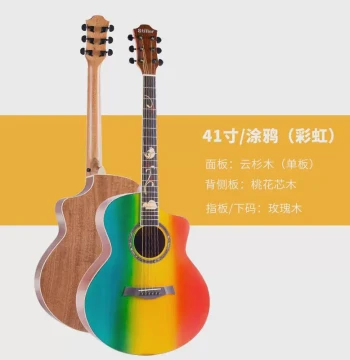 Spruce Solid Top Guitar 41-inch, Student Folk Guitar, Single Instrument JF Body Wooden Guitar for Beginners