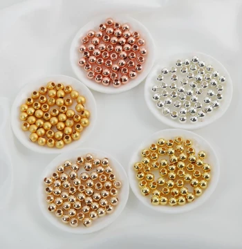 18K Gold-Plated Beads DIY Bracelet Color-Preserving Round Beads K-Gold Plated Loose Beads 2/3/4/5/6MM (100 pcs per pack)