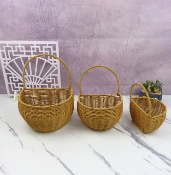 Wrought Iron Rattan Hanging Basket, Kitchen Ginger & Garlic Storage, Wall-Mounted Organizer, Artificial Flower Wall Planter & Flower Basket