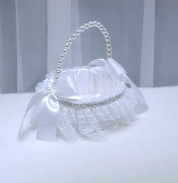 Wedding Ceremony Flower Girl Petal Scattering Basket, Round Pearl Handle Basket, Candy and Flower Arrangement Basket, Dance Performance Prop Basket