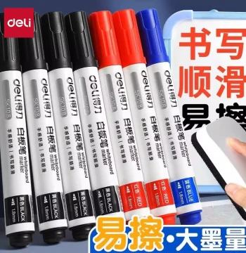 Deli Erasable Whiteboard Markers for Teachers Water-Based Black Non-Toxic Children's Blackboard Markers Easy-Erase Writing Markers