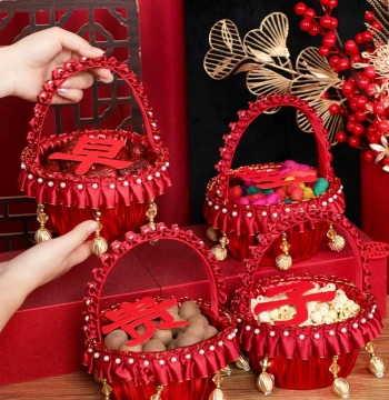 Wedding Handheld Flower Basket, 'Early Birth of a Noble Son' Bed Pressing Ornament, Storage Basket for Wedding Celebrations, Purely Handcrafted