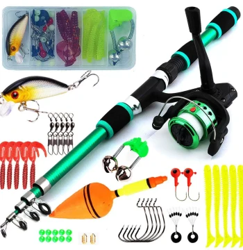 Kids Lure Fishing Rod and Reel Set, 1.8m Telescopic Children's Fishing Rod with Pistol Grip, Sea Casting Rod