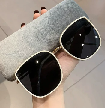[Popcorn Exclusive] White Stylish Sunglasses Large Frame Large Face Square Sun Glasses