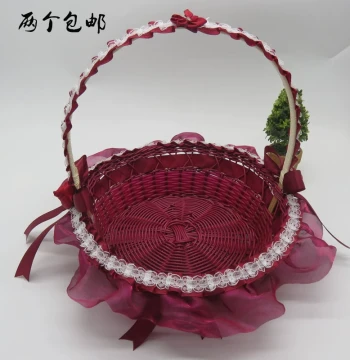 New Flower Girl Petal Toss Basket: Wedding Favor Handheld Lace-Trimmed Fruit Basket for Children's Dance Performances