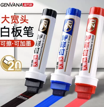20mm Extra Wide Tip Erasable Whiteboard Marker by GEnvAnA, Refillable, Thick Tip, Large Flat Tip, Broad Tip POP Pen, Black, Red, Wide Square Tip, Flat Tip, Oversized Slanted Tip, Super Thick Extra Large Board Writing Pen