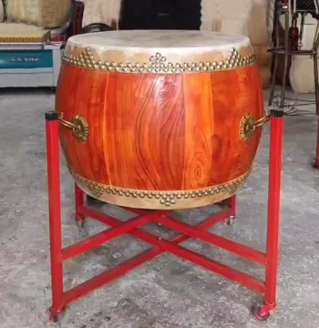 Authentic Toona Wood and Yellow Cowhide Large Drum, Raw Finish War Drum, Genuine Cowhide High-Pitch Gong Drum, Hall Drum, Ritual Instrument for Taoist Priests and Temples