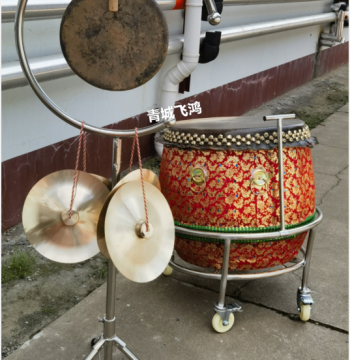 Lion Dance Drum, Southern Lion Competition Drum, Thickened Cowhide Large Drum 18-inch, Includes Drumsticks, Yellow Cowhide