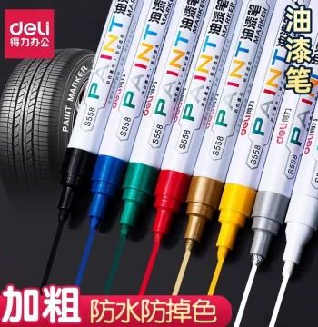 Deli Paint Pen White Marker Tire Touch-Up Pen Oil-Based Fade-Resistant Stone Carving Gold Red Graffiti Pen