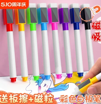 Colorful Whiteboard Markers for Teachers, Magnetic Blackboard Pens, Erasable Water-Based Pens in Red, Blue, Black, Easy-Erase Magnetic Board Markers, Large Capacity with Built-in Eraser, Non-Magnetic