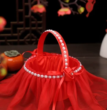 2023 New Chinese Wedding Flower Girl Petal Scattering Basket - 'Early Birth of Noble Son' Decoration Storage, Large Red Handheld Basket