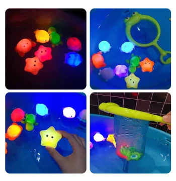 Inductive Luminous Animal Floating Water Light Net Fish Catching Water Play Toy Children Baby Bath Rubber Toy