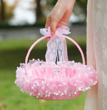 Wedding Western Wedding Flower Basket Petal Toss Wicker Handbag Flower Girl Bridesmaid Lace Flower Basket Dance Performance Photography