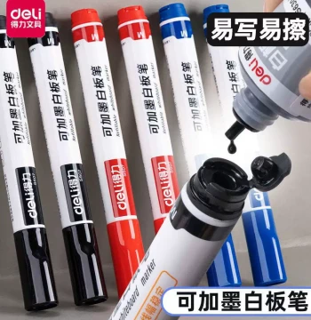 Deli Whiteboard Markers Water-Based Large Capacity Refillable Smooth Writing Easy Erase Non-Toxic Children's Graffiti Blackboard Markers Colored Pens