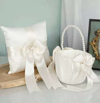 Fresh Pastoral Style Wedding Flower Basket for Flower Girl Petal Tossing, Wedding Ring Handheld Small Basket, Fabric Home Storage Basket