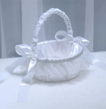 Flower Girl Petal Scattering Wedding Flower Basket Wedding Celebration Joyful Basket Lace Trim Basket Decorative Storage Handheld Prop Basket
