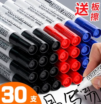 30-Pack Erasable Whiteboard Markers for Teachers Water-based Black Safe for Kids Colored Red Blue Chalkboard Drawing Board Writing Pens Easy Erase Thick Tip Fine Tip Erasable Markers