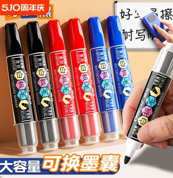 Changli Erasable Whiteboard Markers with Replaceable Ink Cartridges Black Water-Based Non-Toxic Refillable for Kids Training Classes Teachers Red Blue Office Stationery Drawing Board Writing Board Easy-Erase Broad Tip Large Head Pens