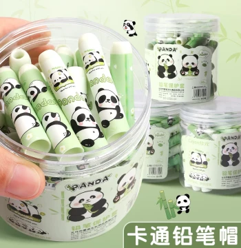Zhiyuan Bucket Pack Panda Pencil Caps Pencil Covers for Elementary School Grade 1 Pencil Tip Protectors Kindergarten Children Cartoon Cute Creative Pencil Caps Extendable Pencil Lengtheners