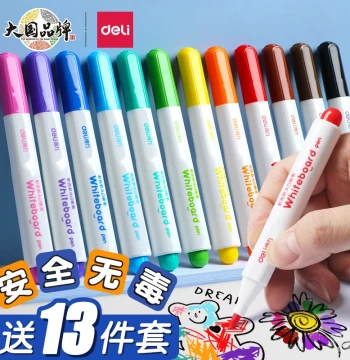 Deli Colored Whiteboard Markers Erasable Non-toxic Water-based for Kids Chalkboard Drawing Board White Class Markers Washable Easy Erase Fine Tip Small Size for Toddlers Writing