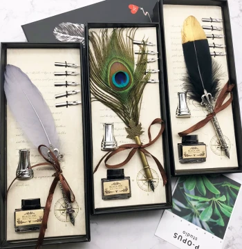 Aili Creative Dip Pen, Fairy Goose Quill Fountain Pen, European Vintage British Style for Students, Feather Pen Birthday Gift for Men