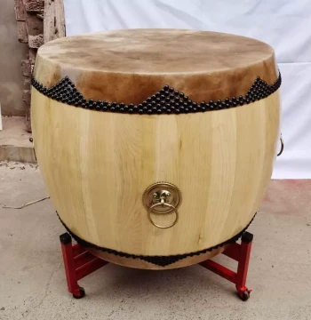 Large Cowhide Drum, Camphor Wood Unfinished Raw Wood War Drum for Adults, Yellow Cowhide Taoist Temple Drum