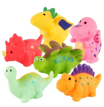 Baby Dinosaur World Bath Toy, Soft Rubber T-Rex Water Squirters for Infants and Toddlers, Early Education Bath Toys