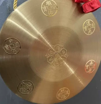 18cm Gong Hundred Blessings Hanging Ornament Display Copper Gong Six Emperors Home 15cm Gift Auspicious Transform Five Yellow Two Black Gong with Hammer Included