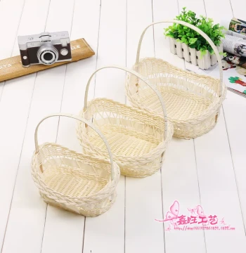 Imitation Rattan Fabric Woven Lace Edge Wedding Flower Girl Basket, Storage Basket for Desktop Fruit Organization