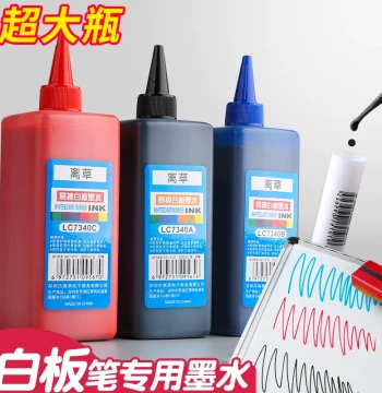 Whiteboard Marker Ink Refill, Water-Based Easy-Erase Black Large Tip Pen Refill, High Capacity Red and Blue Filling Liquid with Ink Absorber