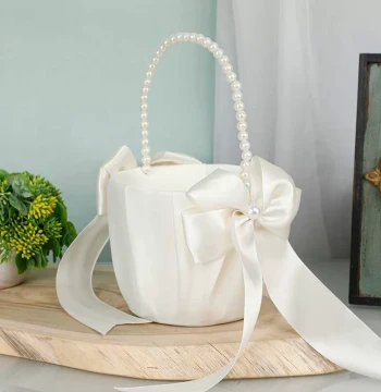 Fresh Pastoral Style Wedding Flower Basket: Cloth Handheld Basket for Flower Girls Scattering Petals, Ring Bearer Basket, Home Storage Organizer