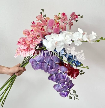 9-Head 3D Film Orchid Simulation Flower High-End Realistic Artificial Flower Floral Scene Arrangement Hotel Wedding Flowers