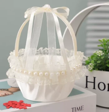 Wedding Flower Baskets, Pair of Lace Woven Handheld Baskets for Flower Girls to Scatter Petals, Wedding Supplies, Children's Dance Baskets