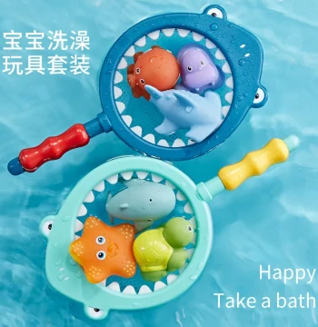 Baby Bath Toys - Turtle Water Sprayer, Net Fishing Shark, Children's Animal Squeeze Floaters for Water Play