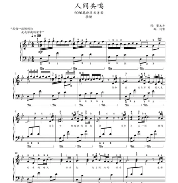 Human Resonance - 2026 Spring Festival Gala Piano Solo Sheet Music with Lyrics - HD Electronic Score - Staff Notation + Numbered Notation Edition