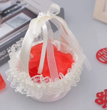 Flower Girl Petal Scattering Basket, Mini Wedding Celebration Decorative Storage Handheld Lace Prop Basket