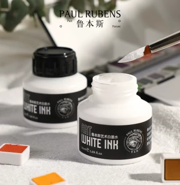 Rubens Art White Ink, Watercolor Painting Solid Watercolor Pigment, Highlight White Ink for Comics, Correction High-White Ink for Starry Sky Painting, 30ml