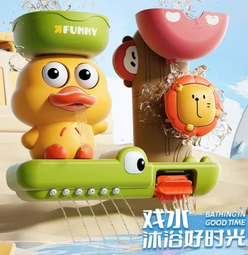 Baby Bath Water Play Toy with Suction Cup Spinning Yellow Duck Water Wheel for Shower Interaction