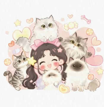 Pet Avatar Hand-Drawn Cartoon Cat Dog Portrait Custom Chibi Character Commission Couple Anime Image Design
