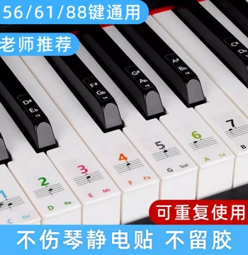 Piano Keyboard Stickers, Colorful 88-Key 61-Key 54-Key Electronic Piano Key Labels with Numbers, Staff Lines, and Note Symbols, Accessories
