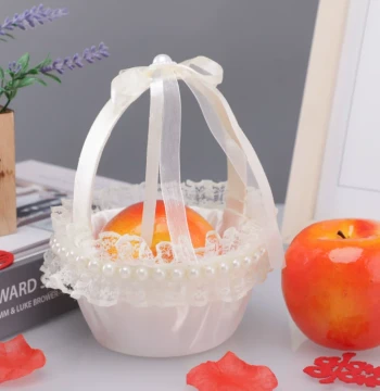 Flower Girl Petal Tossing Basket, Wedding Celebration Mini Decorative Storage Handheld Lace Prop Basket