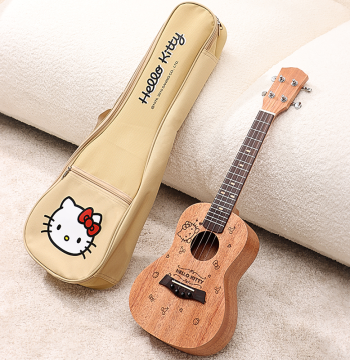 Sanrio Collaboration Hello Kitty Ukulele for Female Beginners and Children, Small Guitar with Free Gig Bag, Cute Musical Instrument