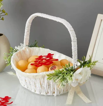 Fresh Pastoral Style Flower Basket for Wedding Flower Girls, Ceremony Handheld Basket, Home Storage Basket, Postpartum Gift Basket
